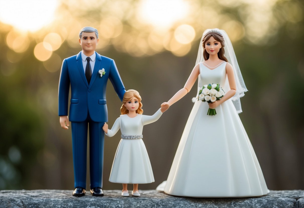 A figure stands beside the bride, symbolizing support and guidance in the absence of a father