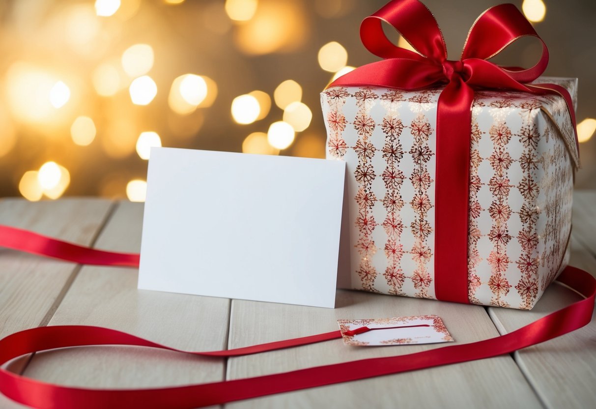 A beautifully wrapped gift box with a ribbon and a card