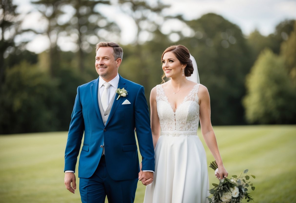 The best man and maid of honor walk side by side