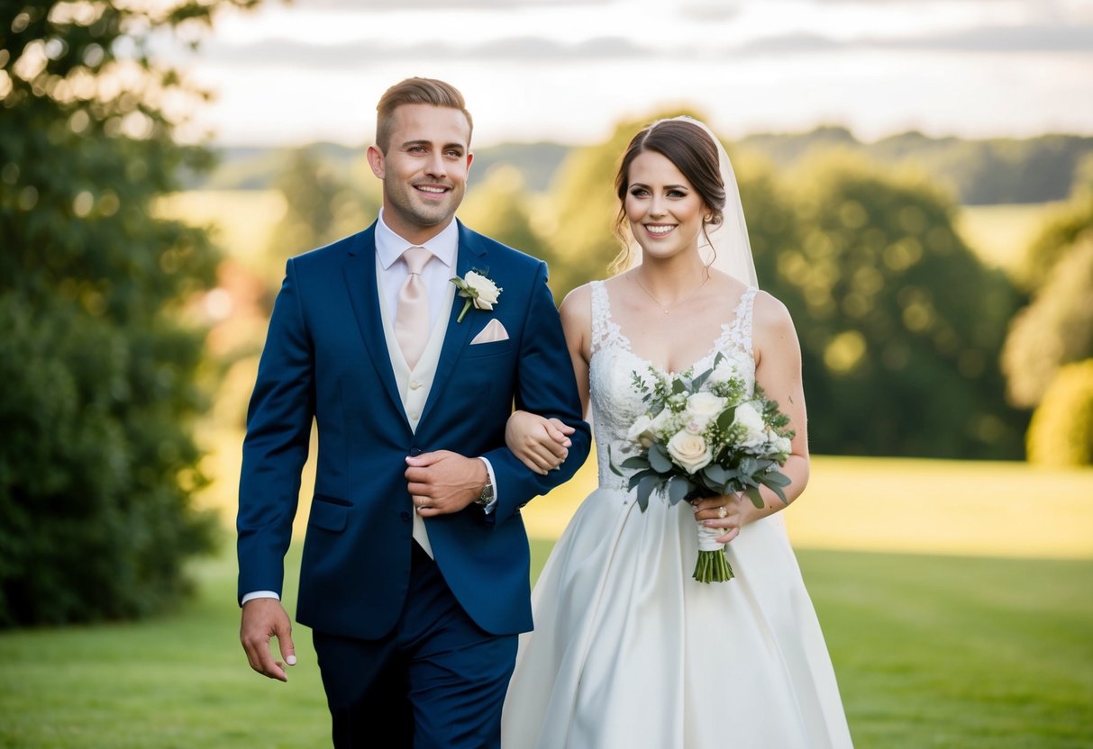 The best man and maid of honor walk side by side