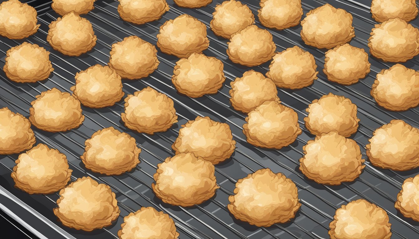 A plate of coconut macaroons being reheated in the oven, emitting a warm, sweet aroma