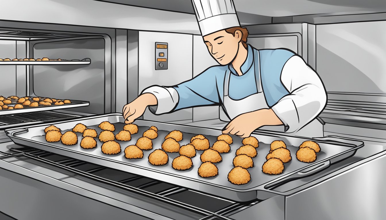 A tray of coconut macaroons being placed in a preheated oven