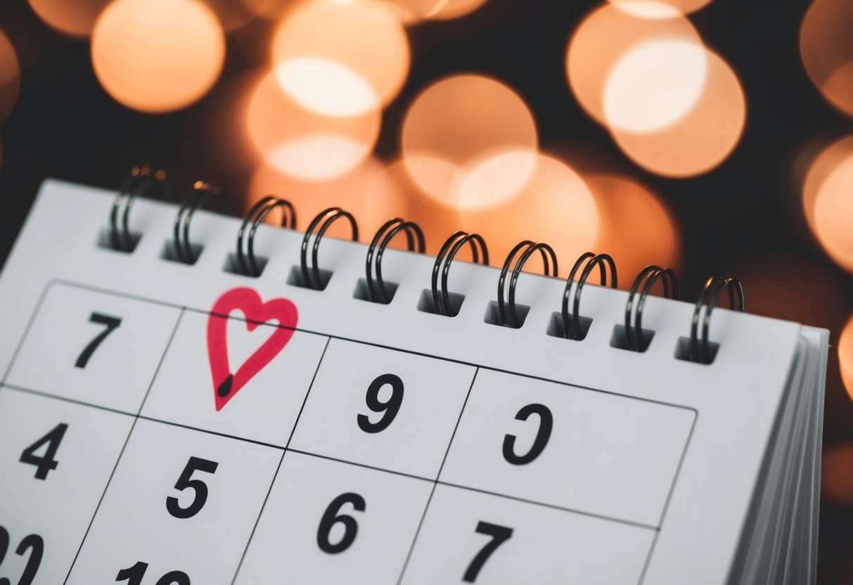 A calendar with a heart-shaped mark on the 7th month