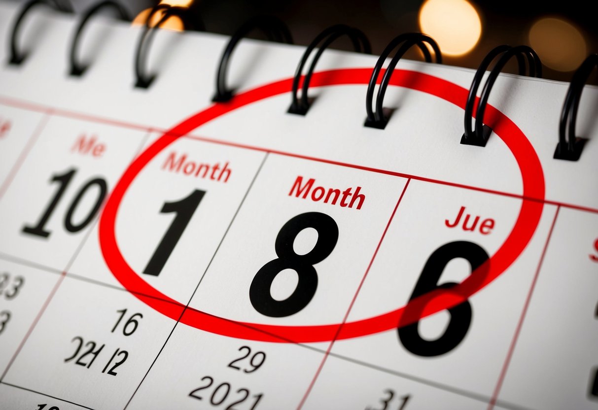 A calendar with the date six months in the future circled in red