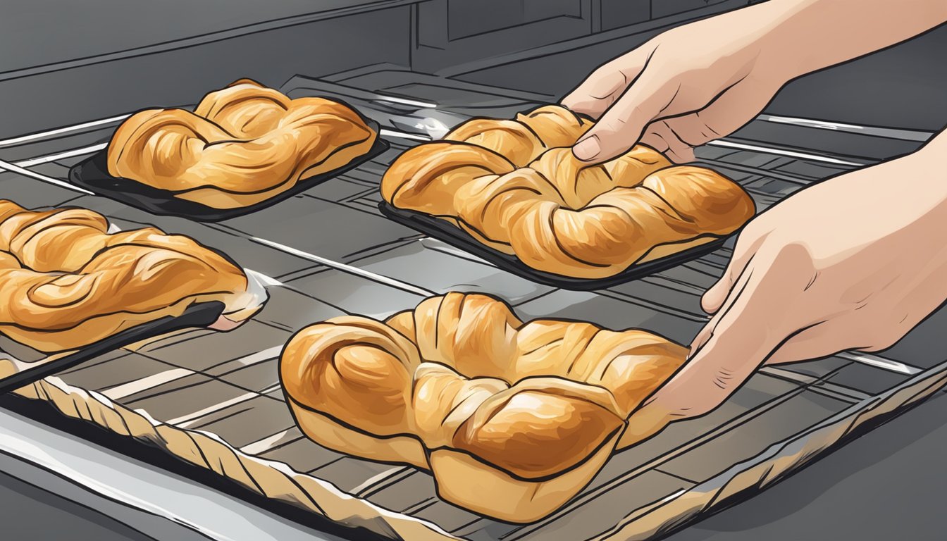 A warm danish pastry being taken out of the oven