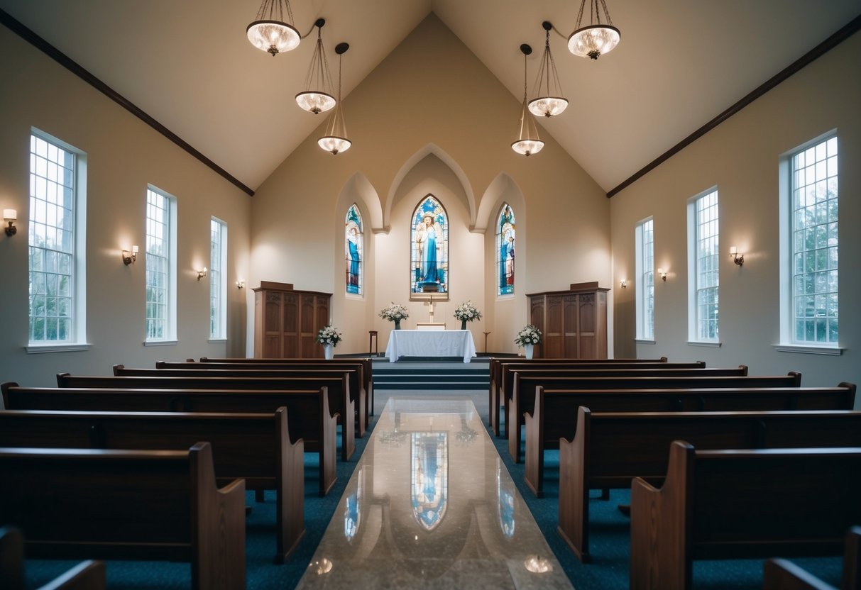 An empty wedding chapel on a rainy Monday