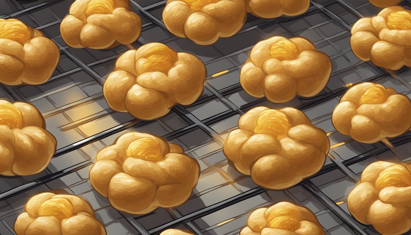 A plate of garlic knots being reheated in the oven, with steam rising from the golden-brown knots