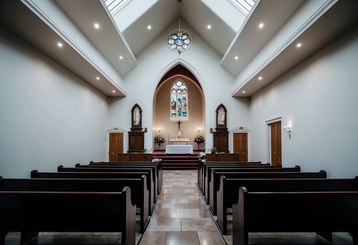 An empty wedding chapel on a rainy Tuesday in the UK