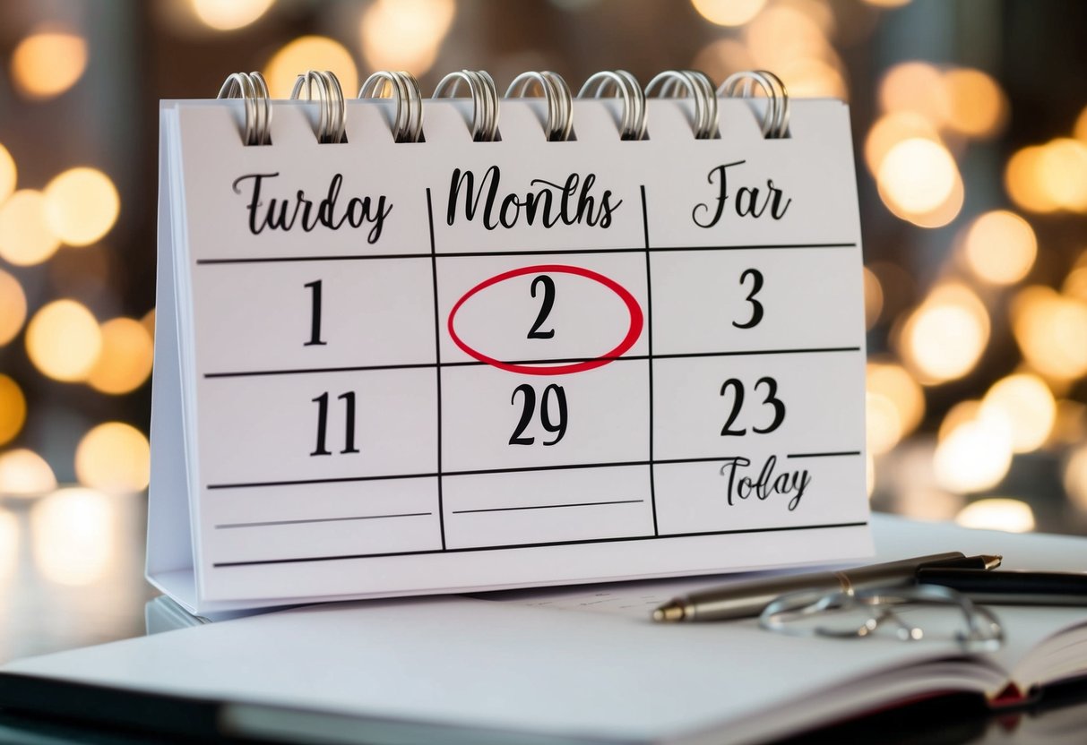 A calendar with a wedding date circled three months from today