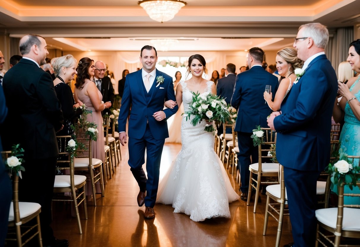 Guests departing wedding reception before newlyweds exit
