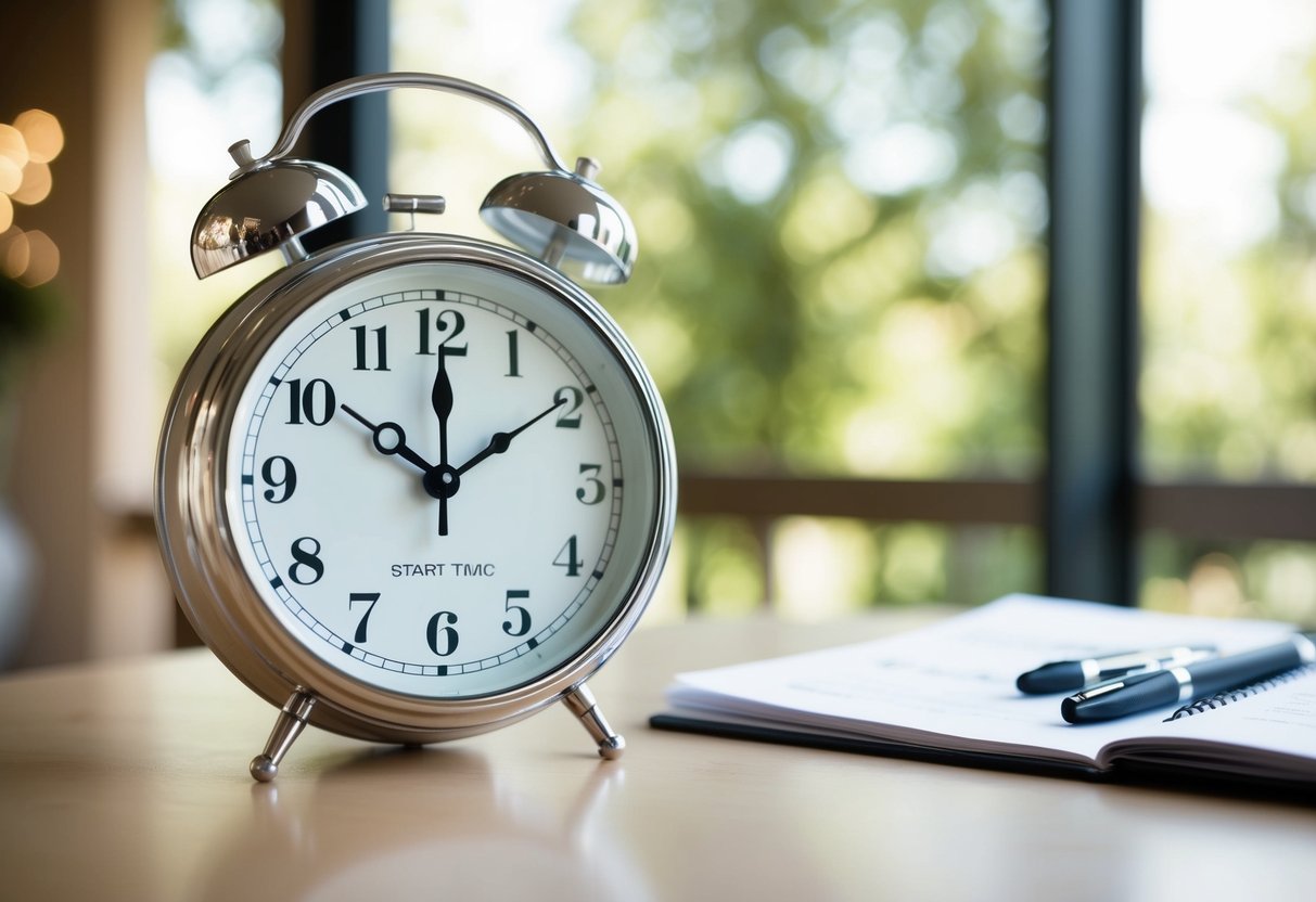 A bride's wedding day schedule, with a clock showing the start time for hair and makeup
