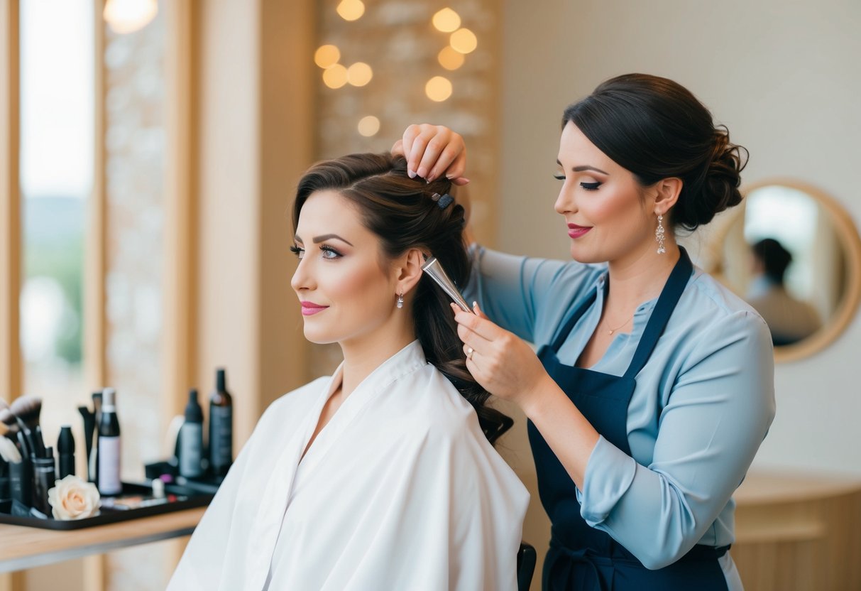 A woman receiving hair and makeup services for a wedding, with someone else covering the cost