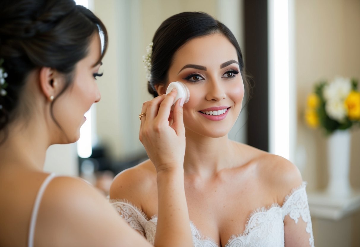 A person applying moisturizer before wedding makeup
