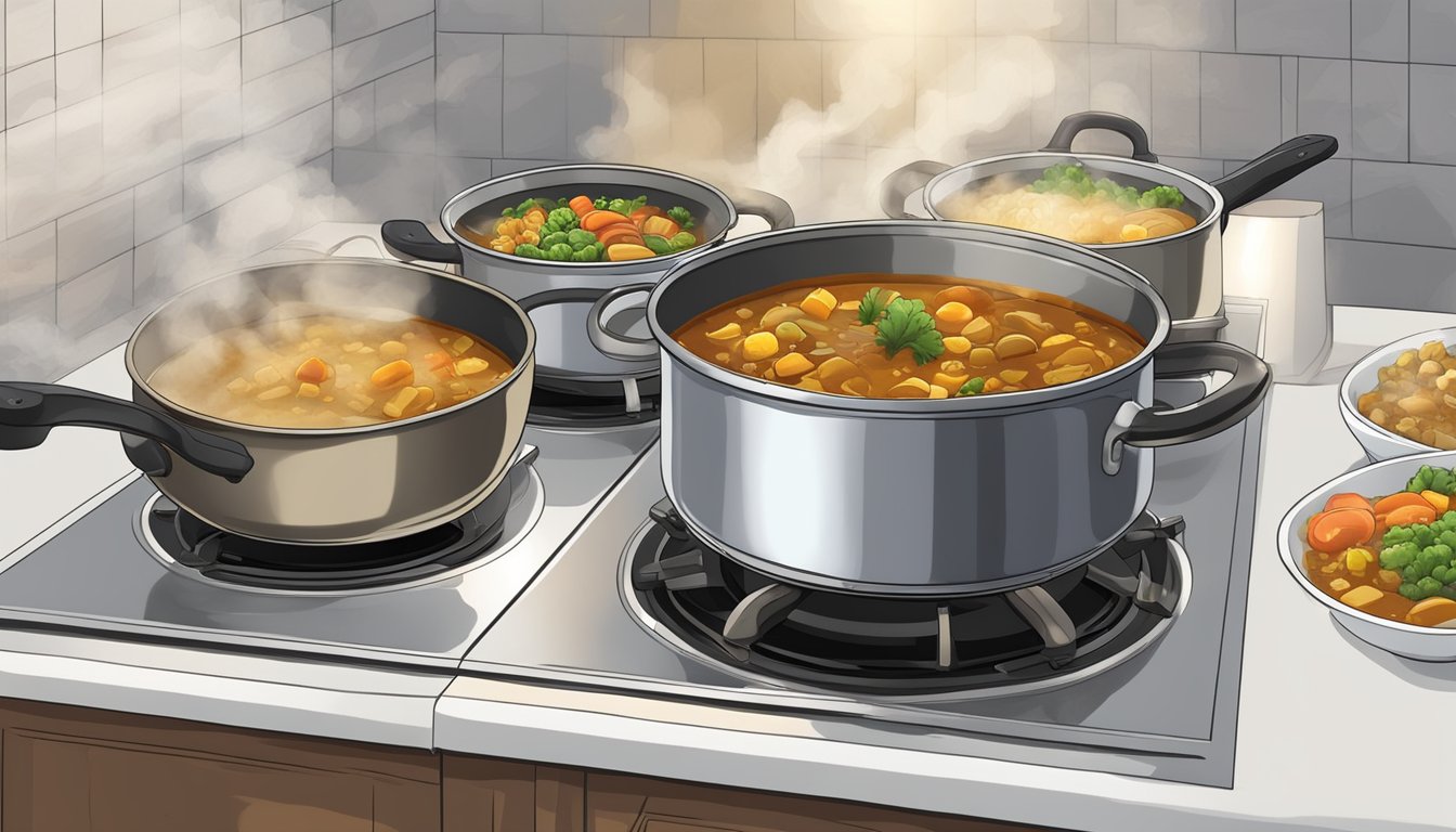 A pot of Japanese curry simmering on a stovetop, steam rising and rich aromas filling the kitchen