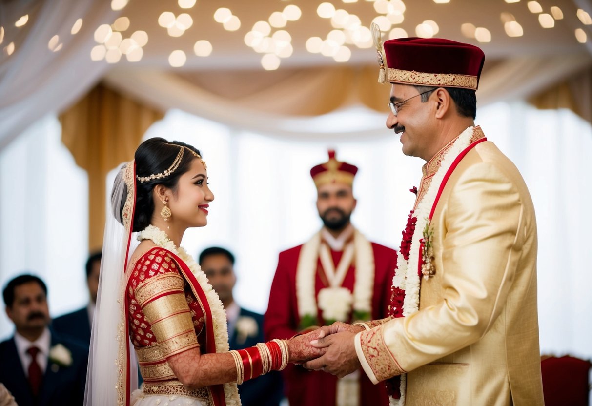A father presents his daughter to the groom in a traditional wedding ceremony