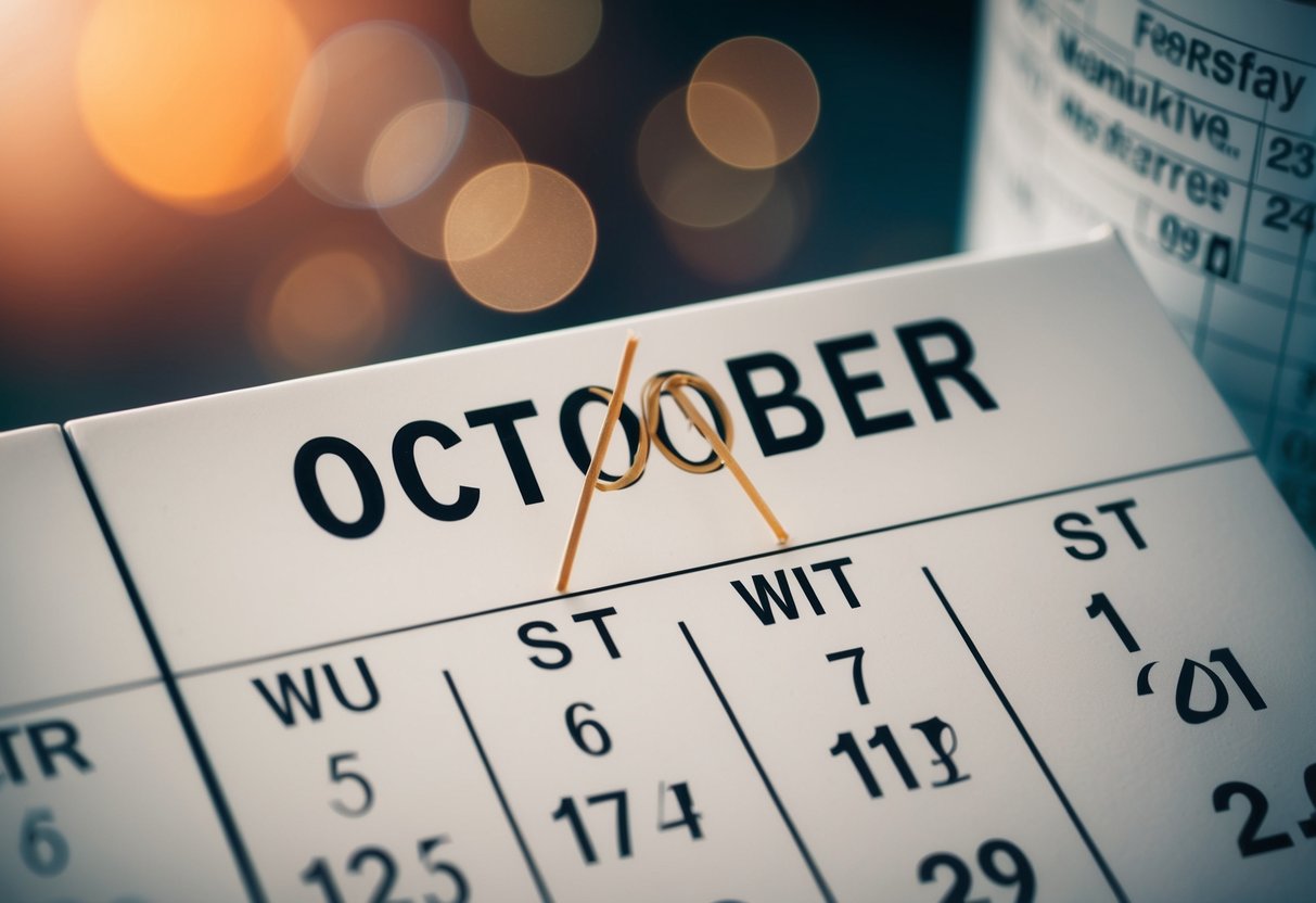 A calendar with crossed out dates for October