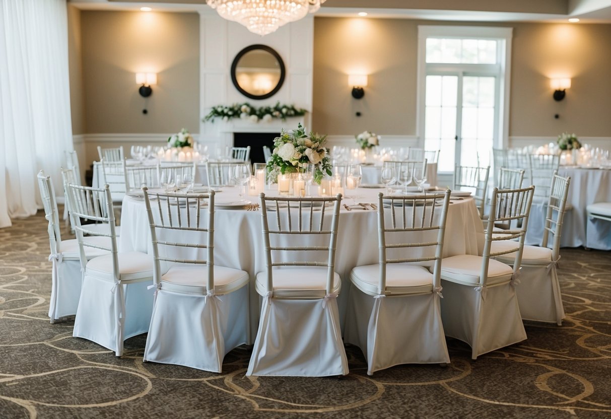 A wedding reception hall with empty seats corresponding to the number of guests who didn't attend