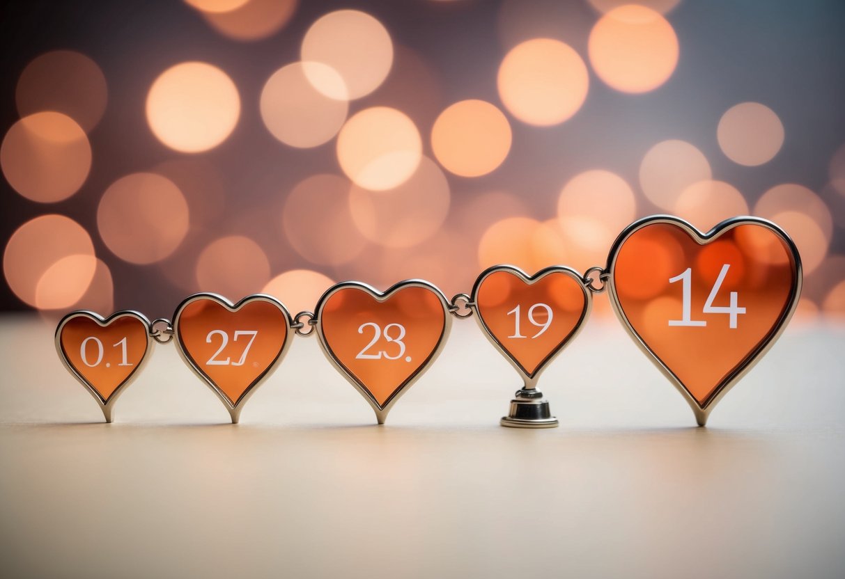 A series of interconnected hearts, each representing a date, leading to a larger heart symbolizing marriage