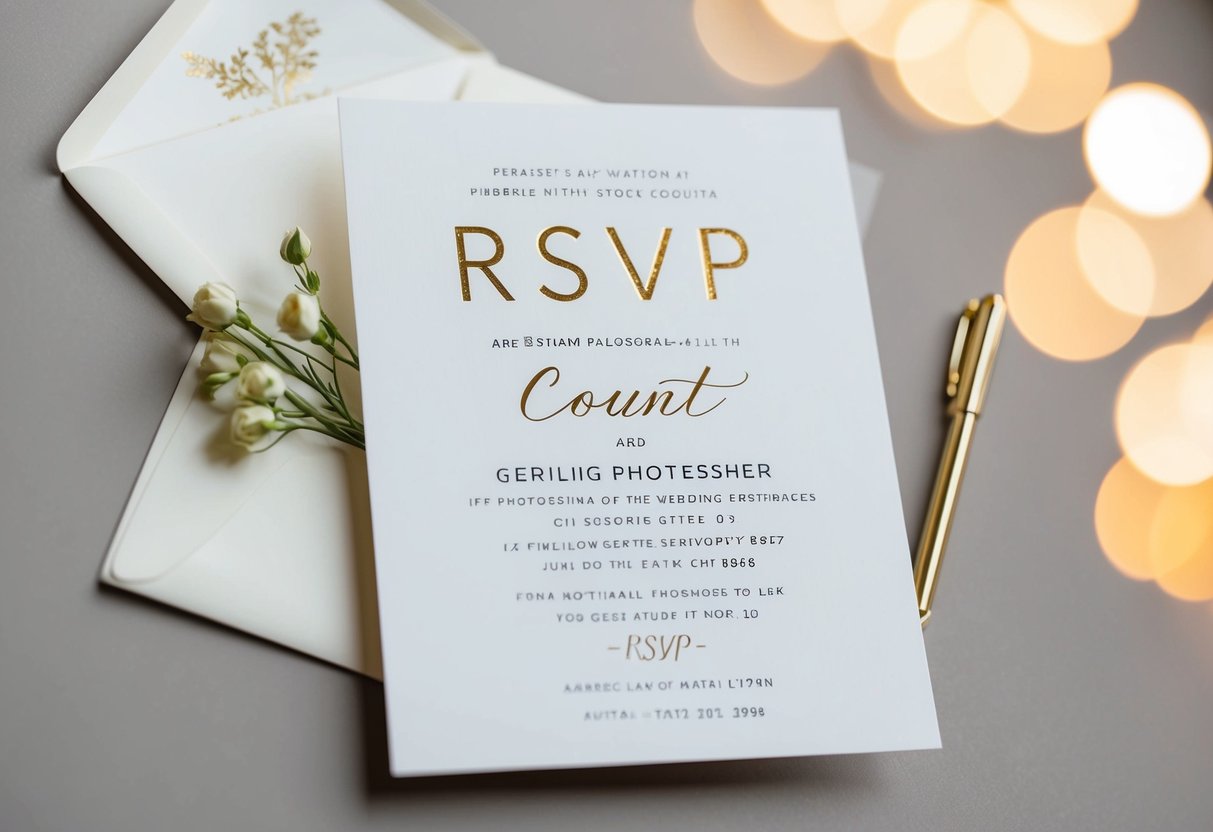 A wedding invitation with a declining RSVP count and a crossed-out guest list