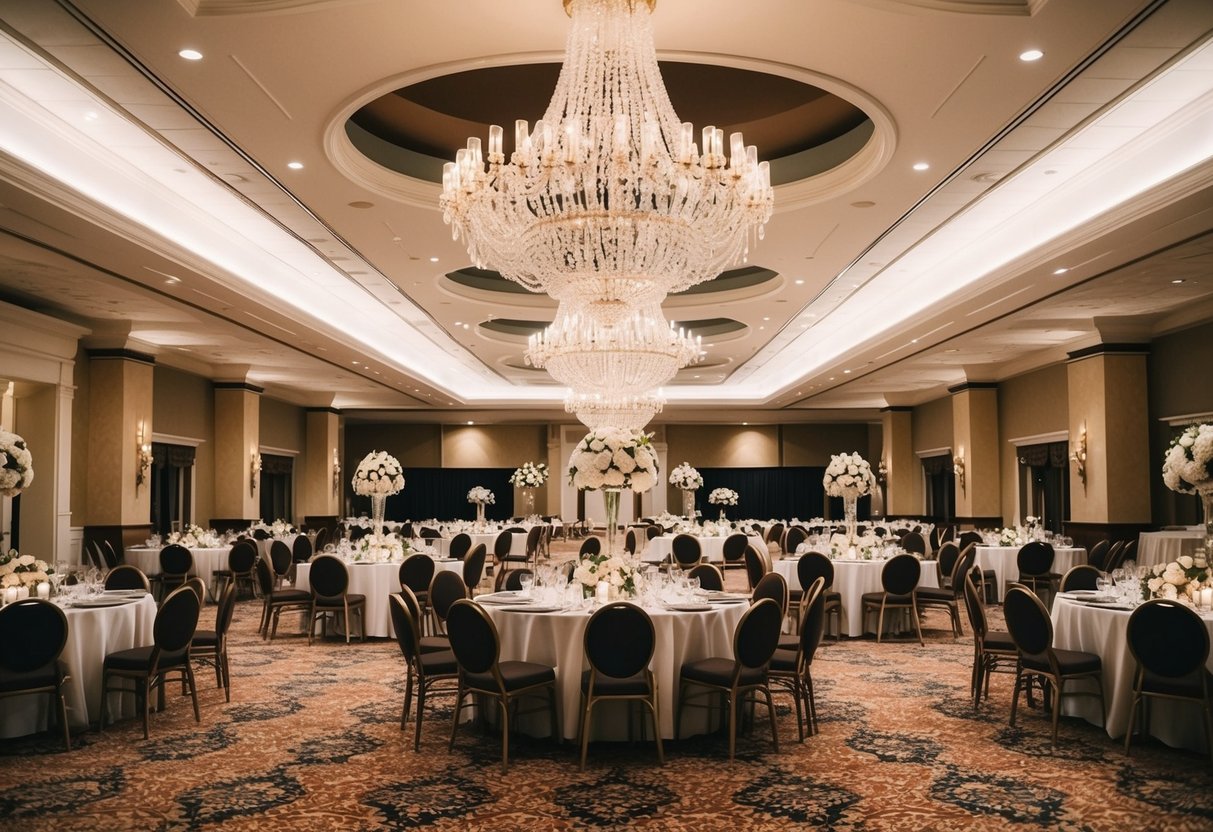 A grand, spacious venue with elegant decor and ample seating options