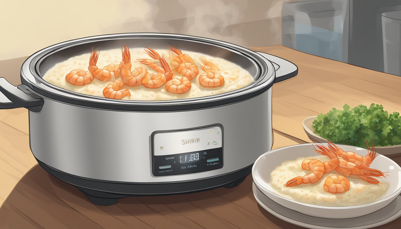 A steaming bowl of shrimp and grits being reheated in a microwave