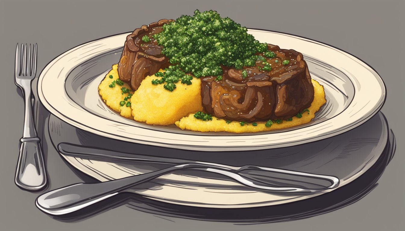 A steaming plate of osso buco, surrounded by vibrant gremolata and served with a side of creamy polenta