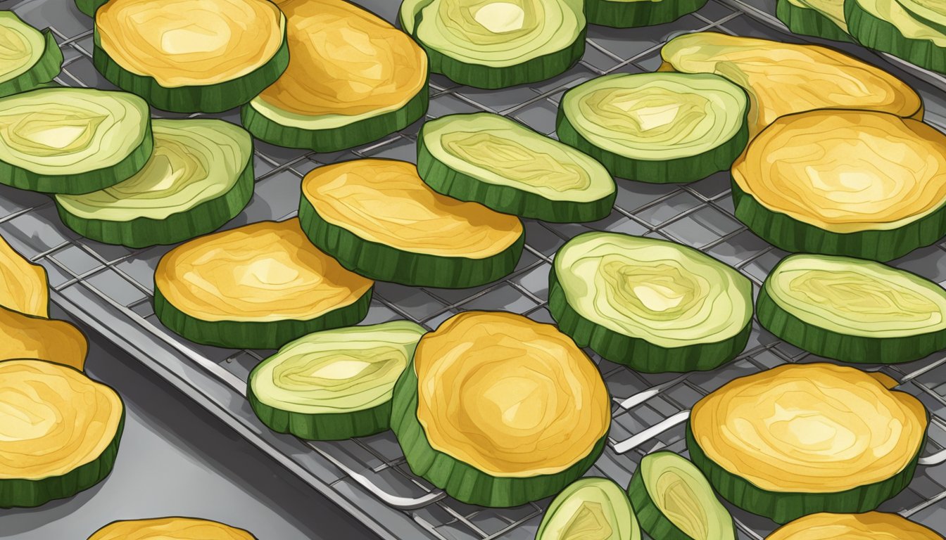 Baked zucchini chips arranged on a baking sheet, being reheated in the oven