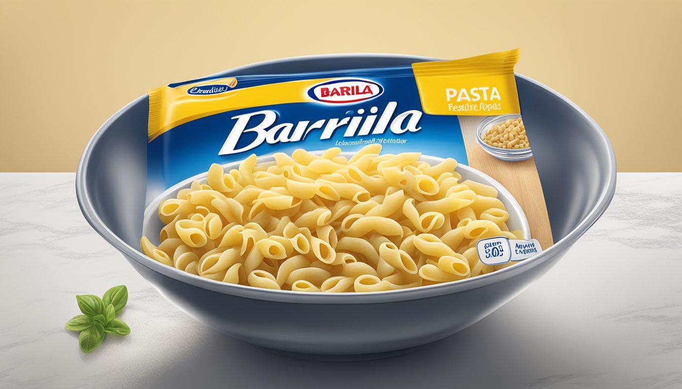 A steaming bowl of Barilla Ready Pasta Gemelli being microwaved in its convenient pouch