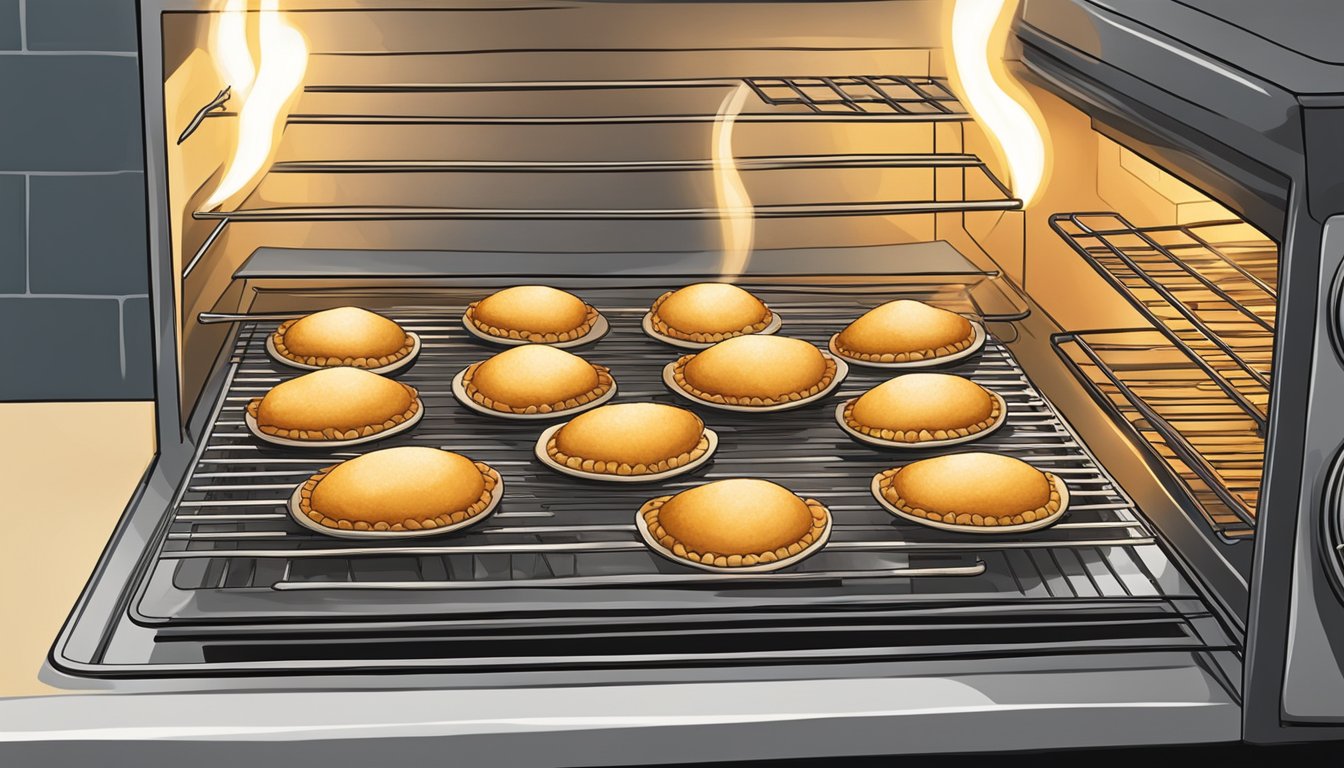 A plate of BBQ chicken empanadas being heated in an oven