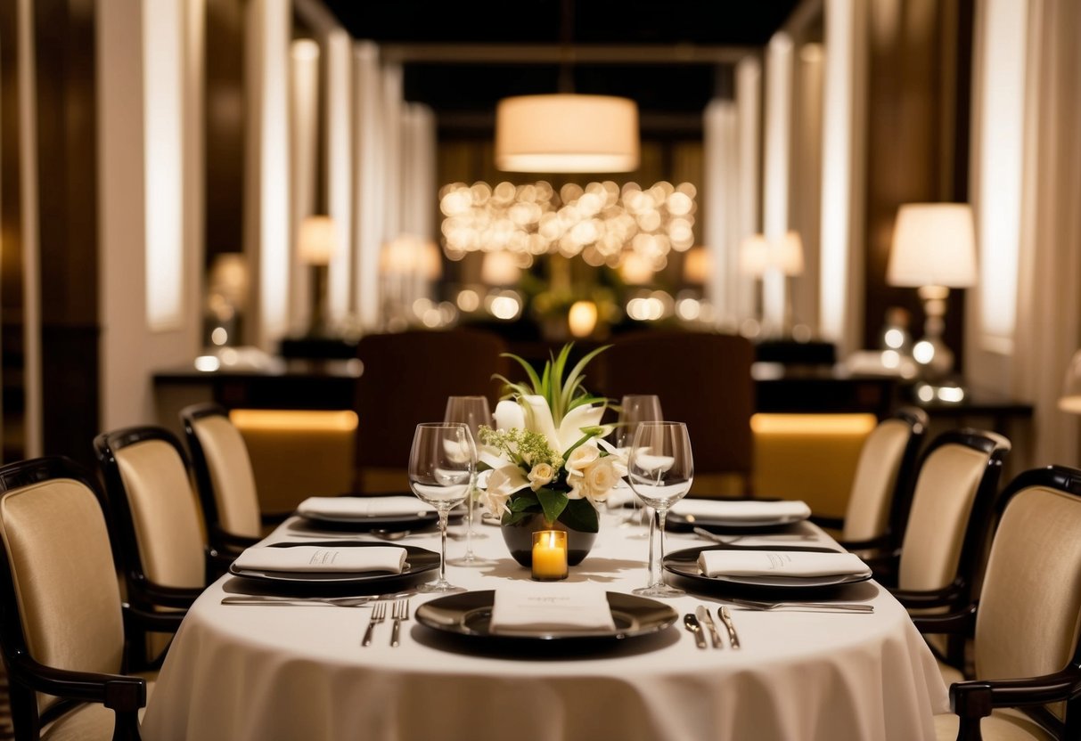 A luxurious dining setting at Mercure Hotels, with elegant table settings and a warm, inviting atmosphere