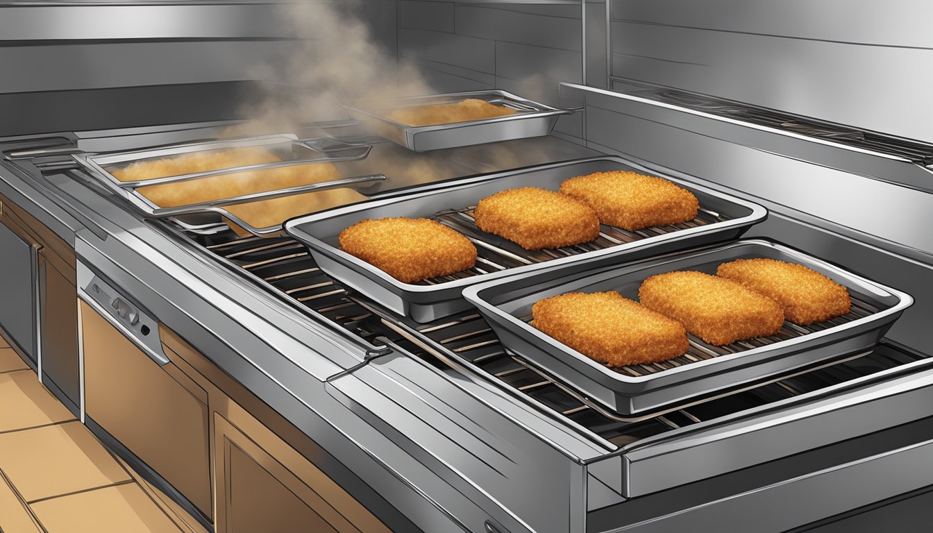 A golden-brown beef katsu sizzling in a preheated oven, emitting a tantalizing aroma of savory meat and crispy breading