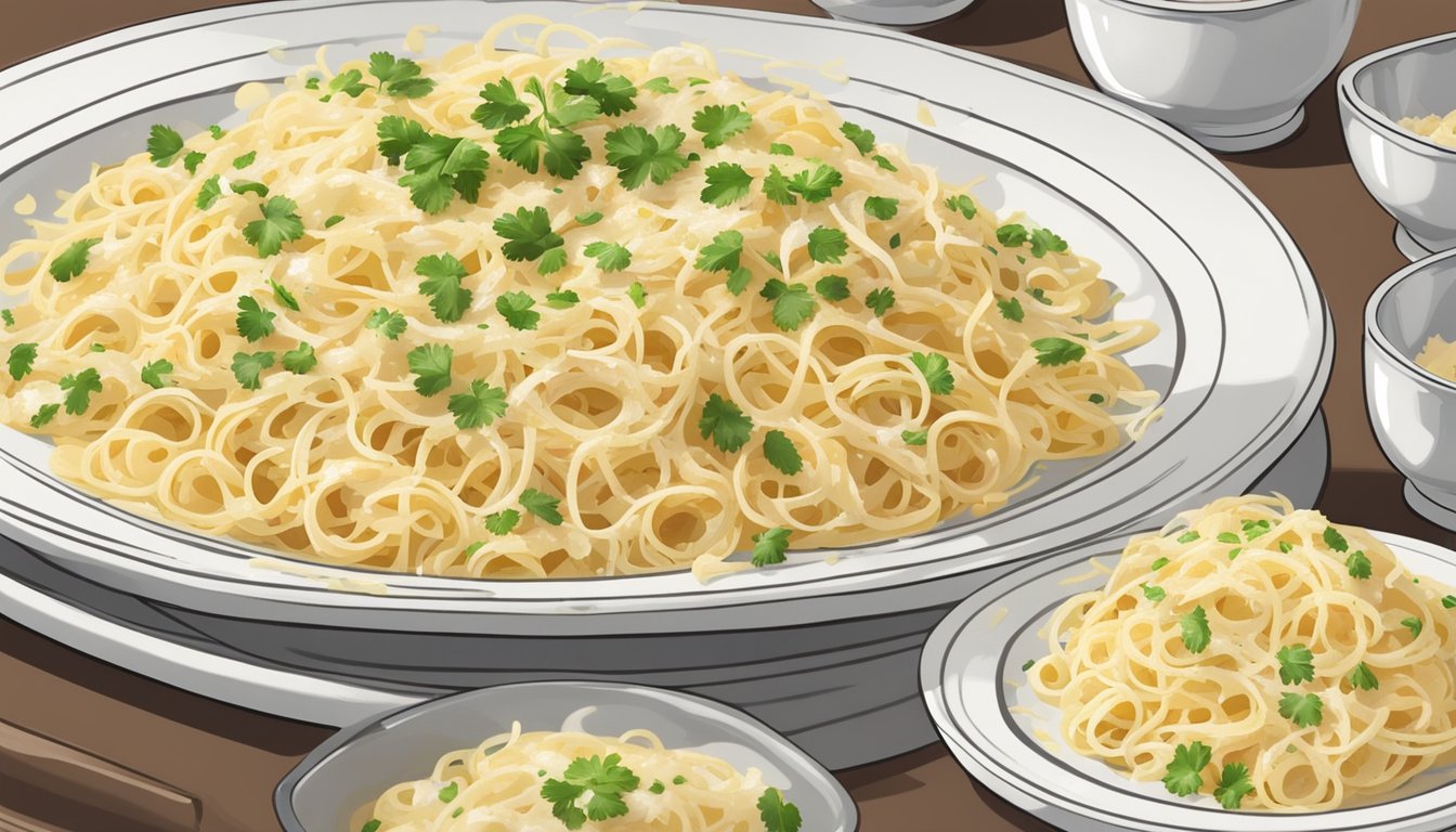 A steaming plate of Bertolli chicken carbonara being garnished with freshly grated parmesan and chopped parsley before being served