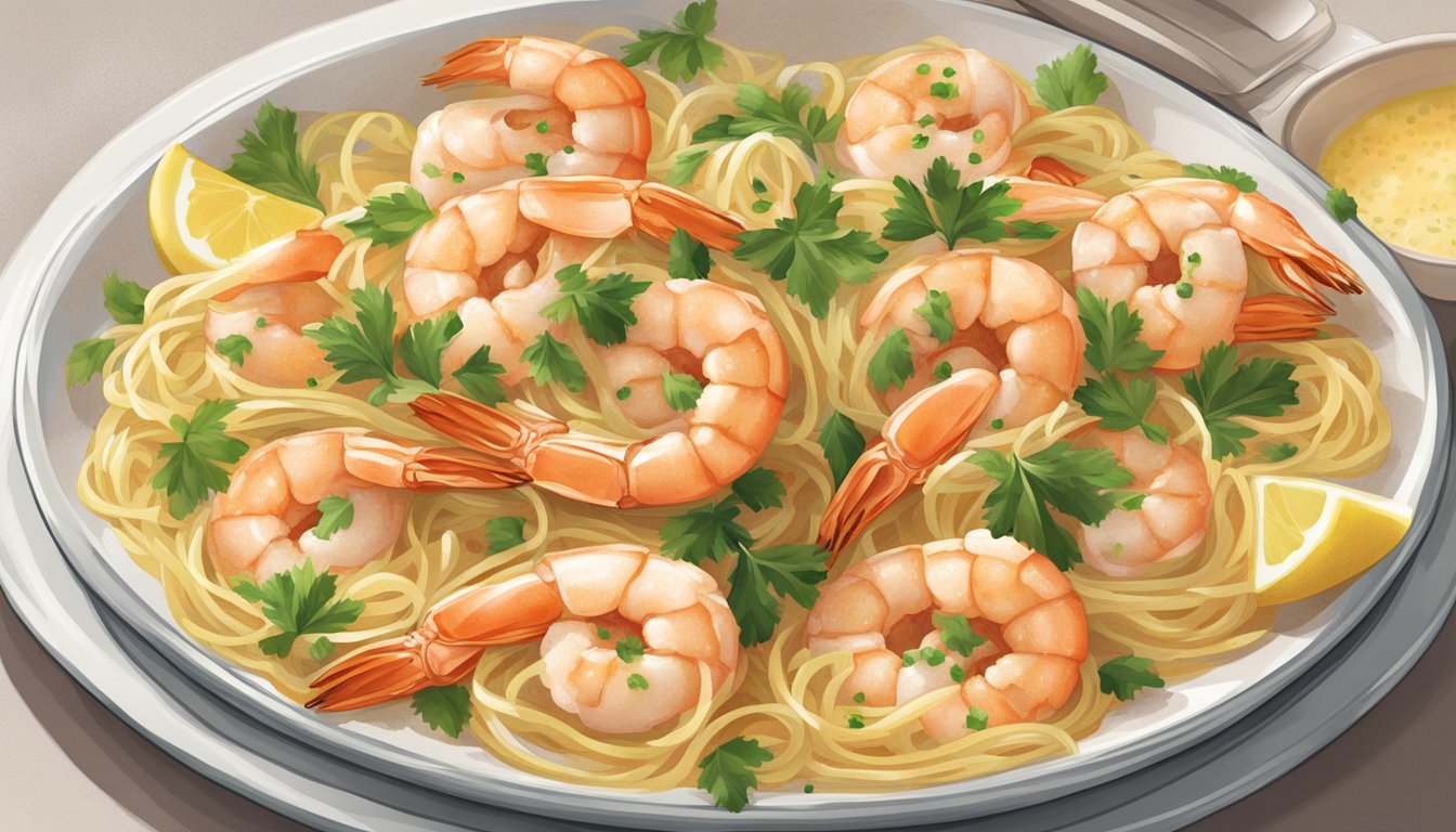 A plate of leftover shrimp scampi from Bertolli being reheated in a microwave