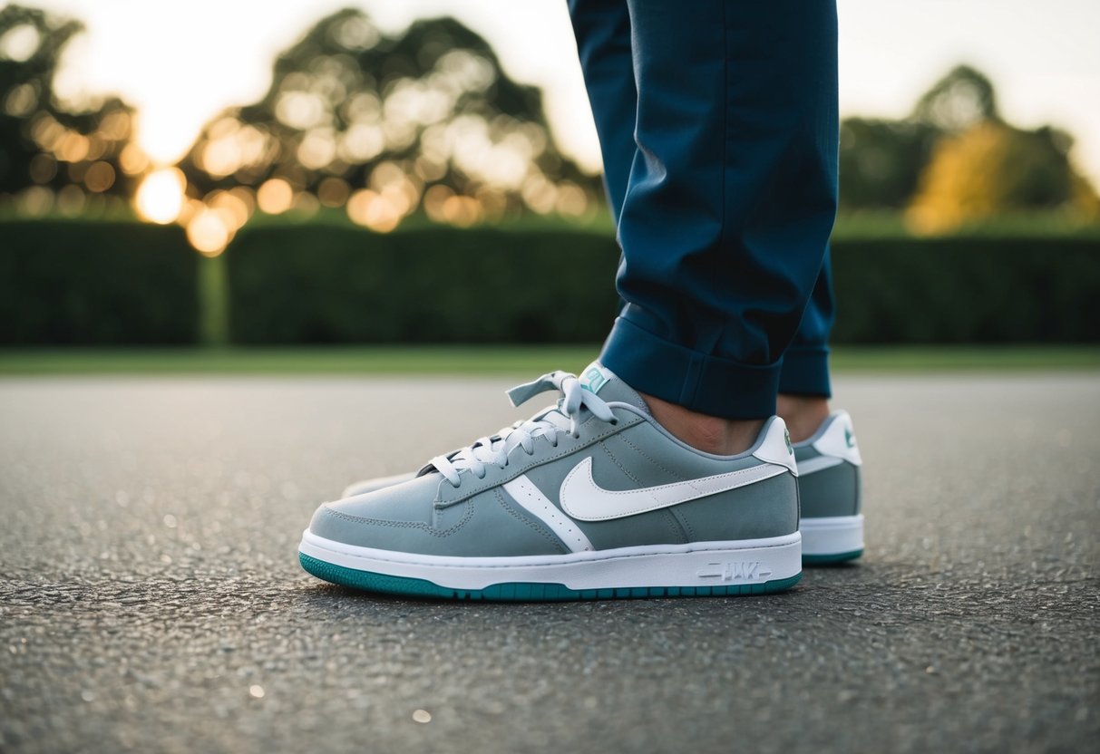 A wedding guest wearing casual attire and sneakers