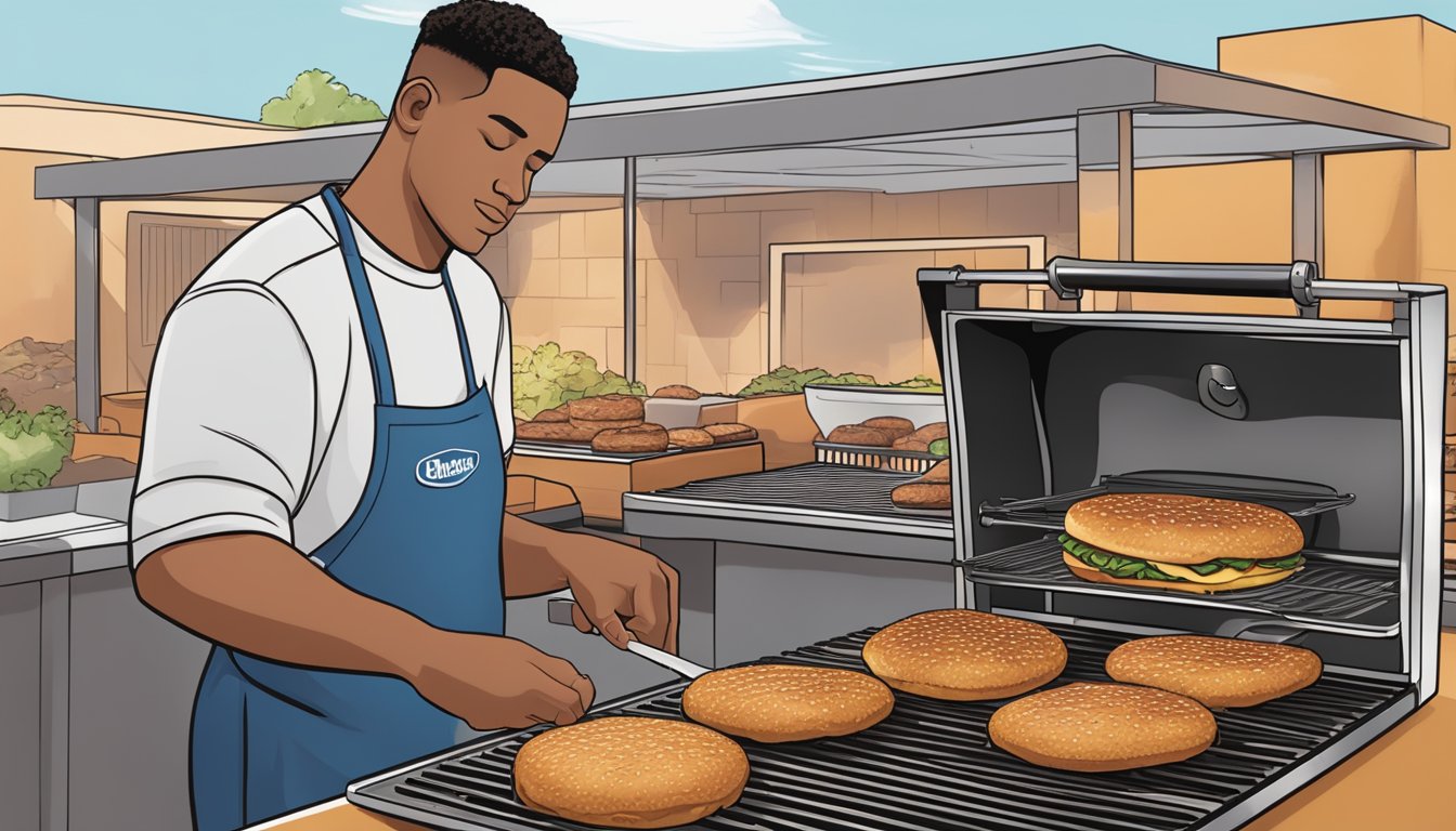 A person places a Bubba Foods Sweet Onion Turkey Burger on a grill and heats it until it is sizzling and golden brown