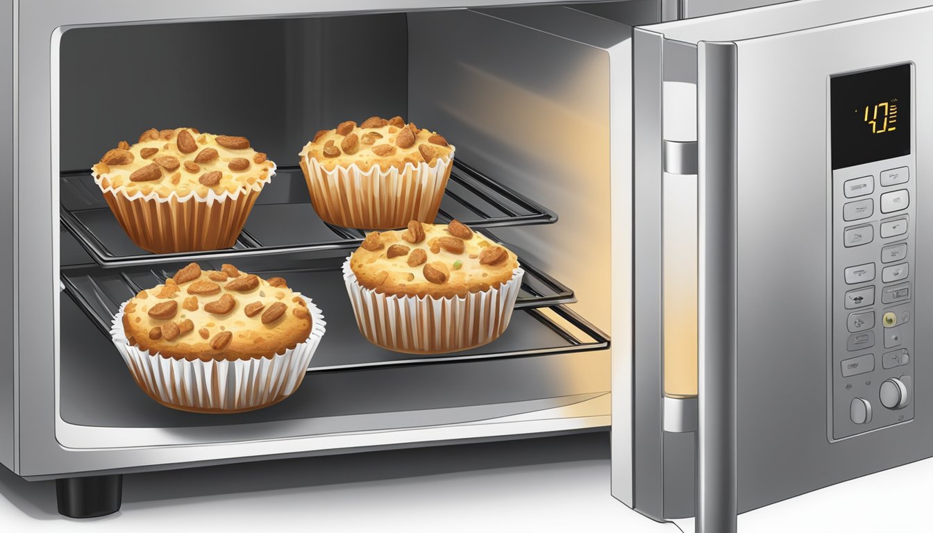 A plate of carrot cake muffins being reheated in a microwave