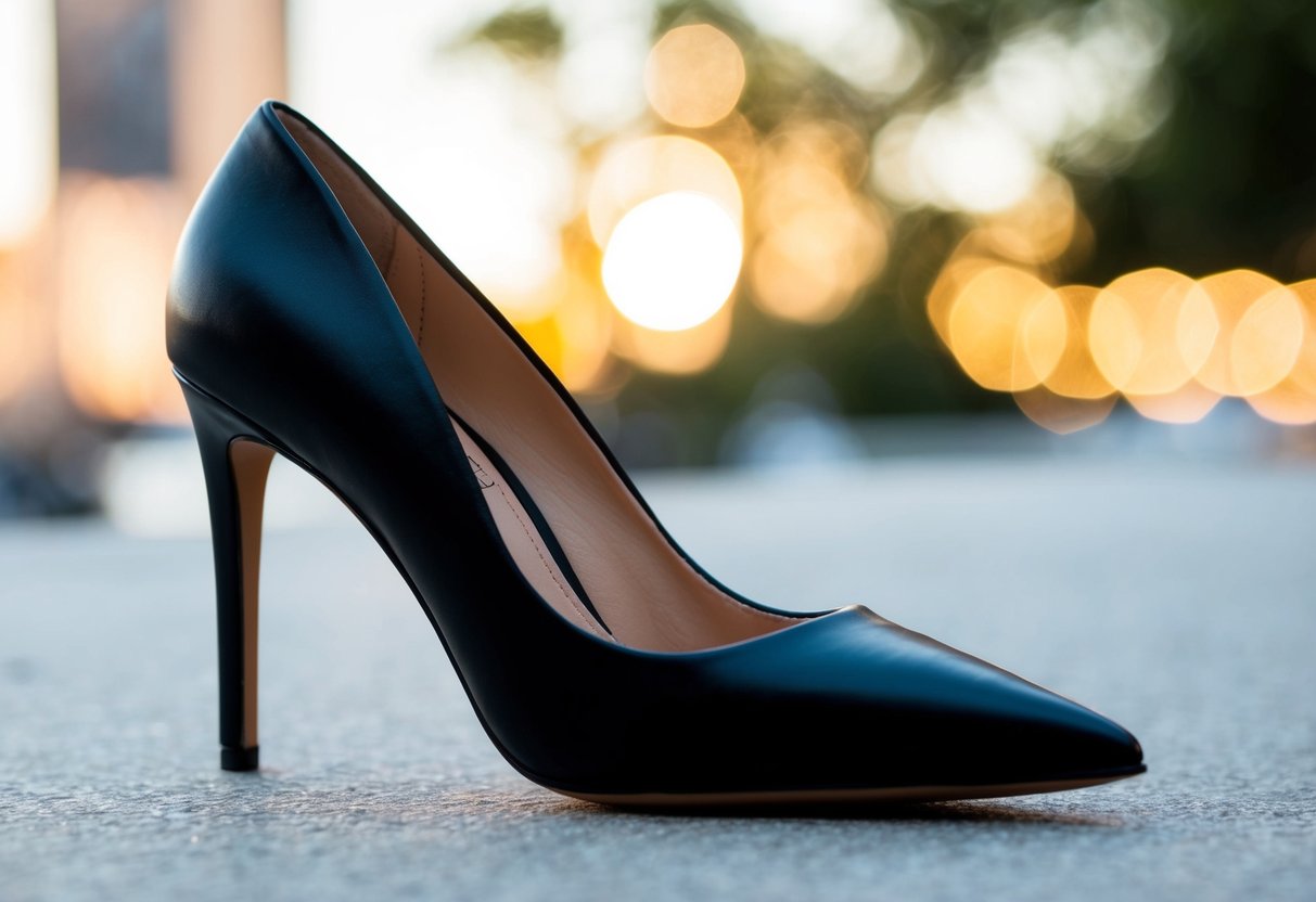 A sleek, pointed-toe pump with a moderate heel height, perfect for a classy occasion