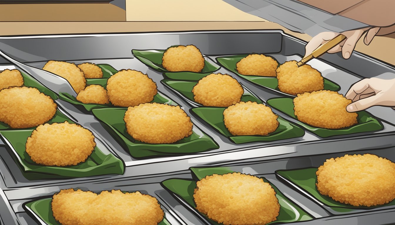 A tray of chicken kiev bites being placed in a preheated oven