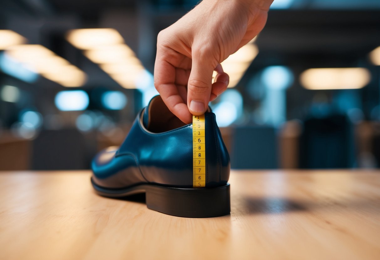 A single finger measuring the space between the back of the shoe and the heel