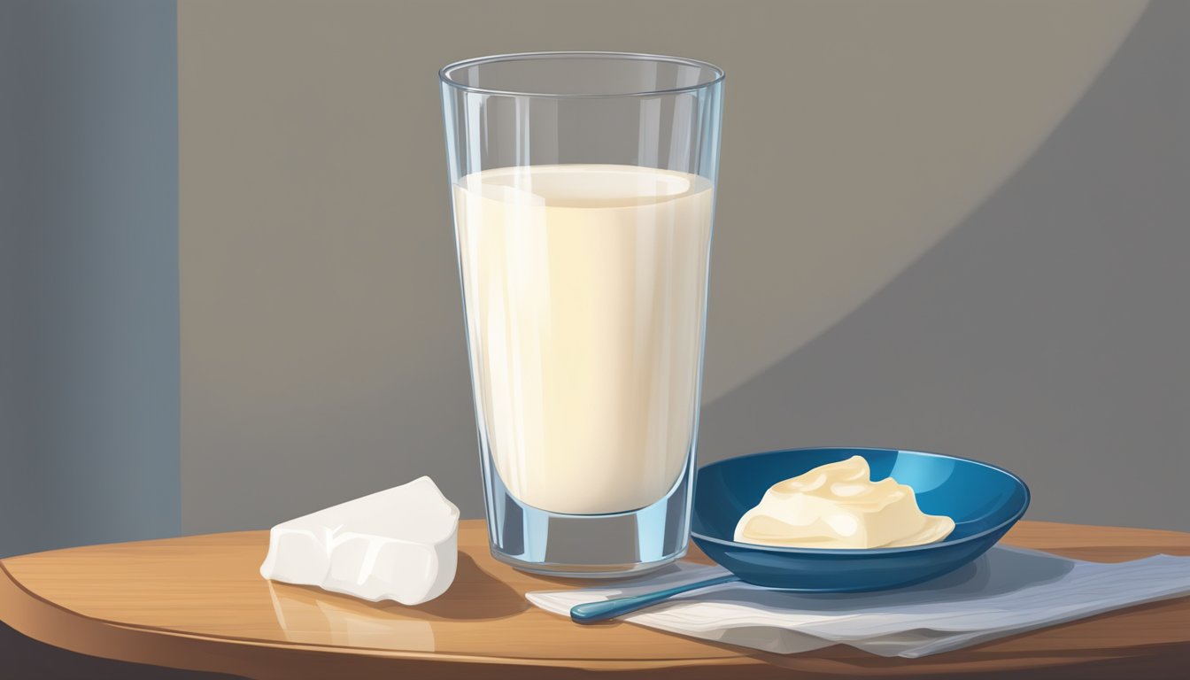 A glass of milk sits on a table beside a clock showing the end of a fasting period