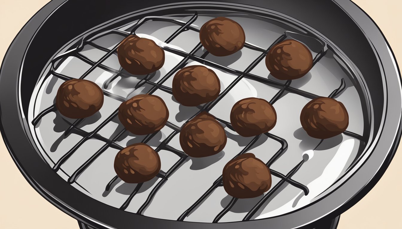 A plate of chocolate truffles being gently heated over a low flame on a stovetop