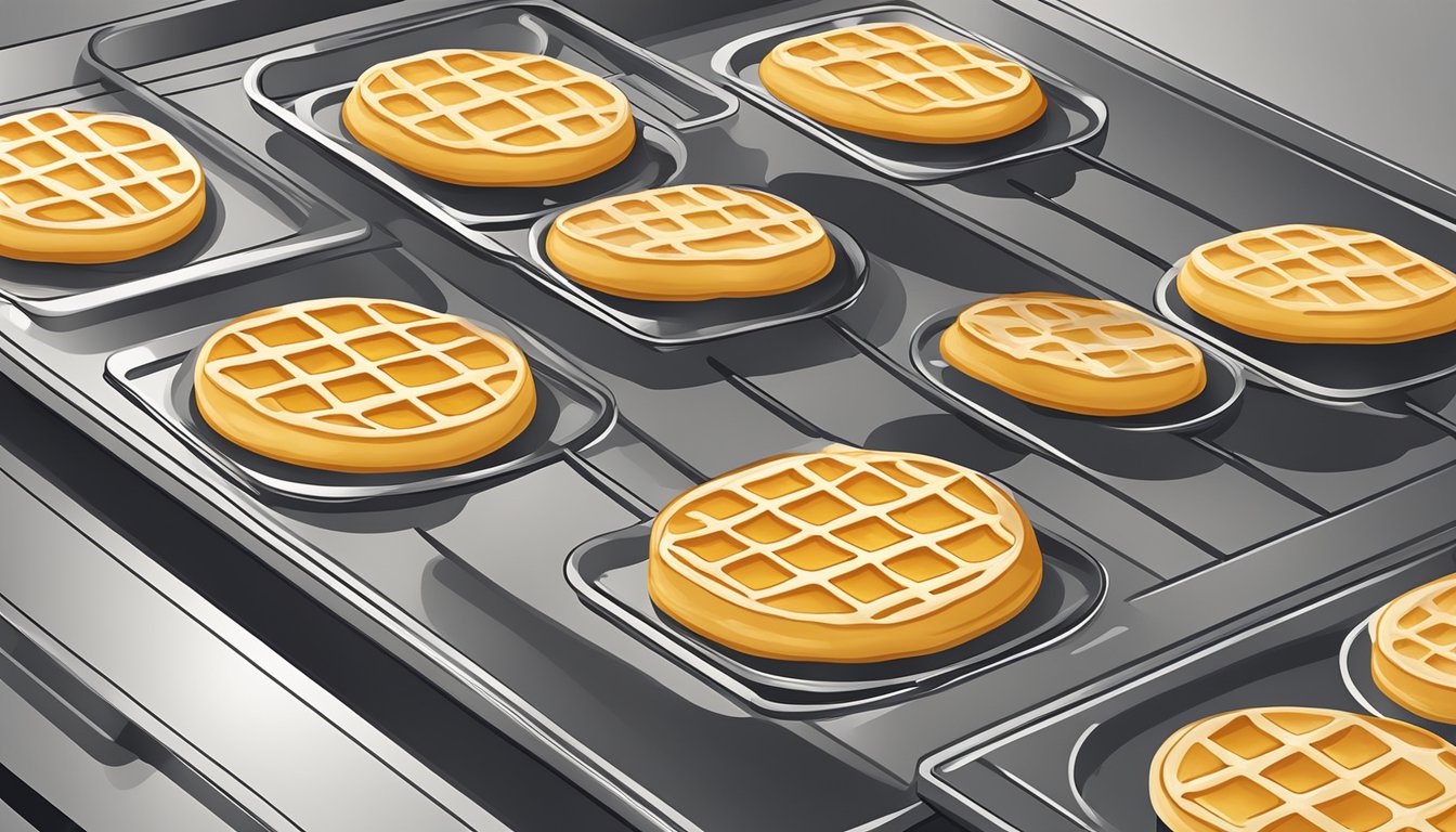 Eggo waffles on a baking sheet in the oven