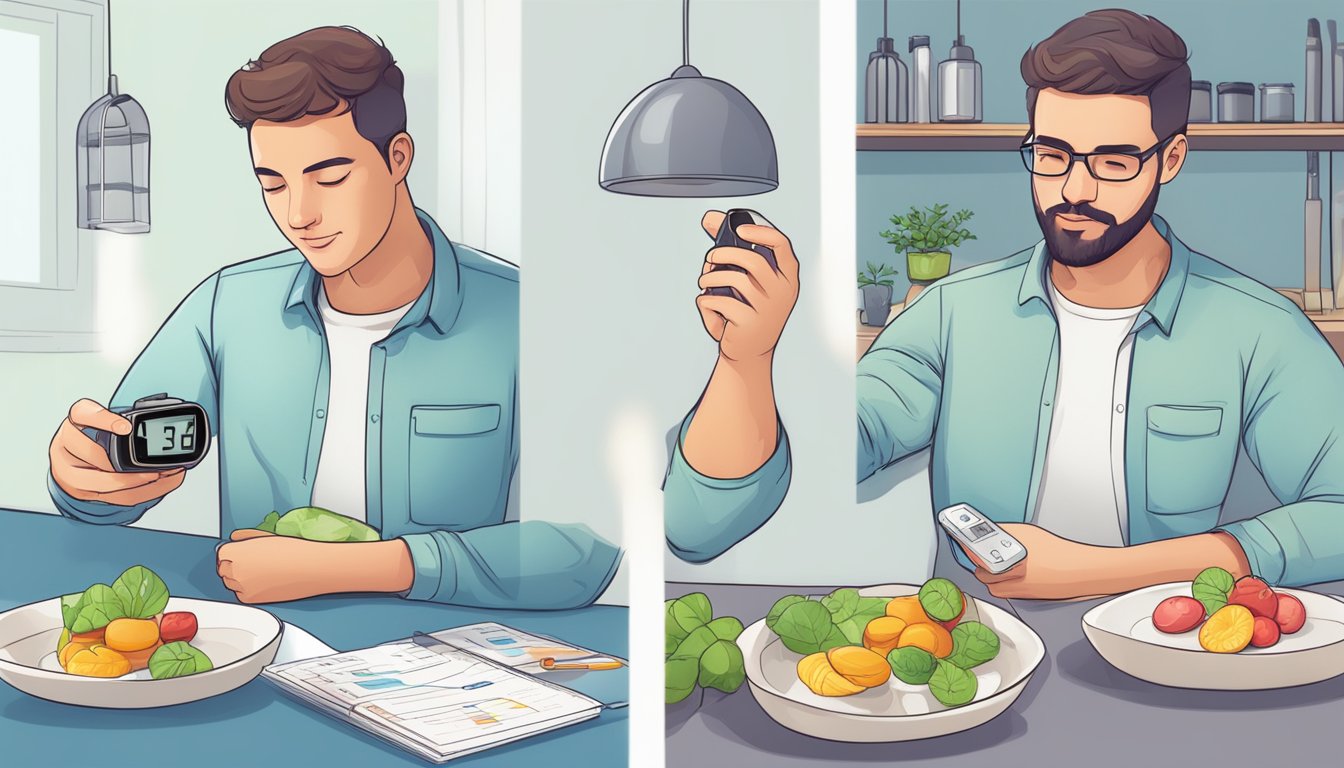 A person with diabetes monitoring their blood sugar levels before and after intermittent fasting