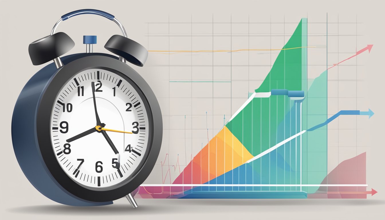 A clock showing a specific time, a measuring device for blood pressure, and a graph showing a downward trend