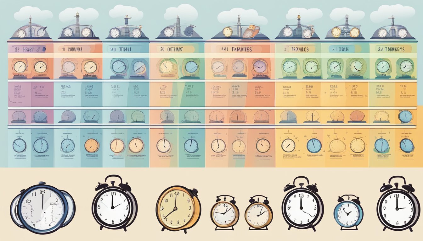 A clock showing different times throughout the day, indicating the various schedules for intermittent fasting