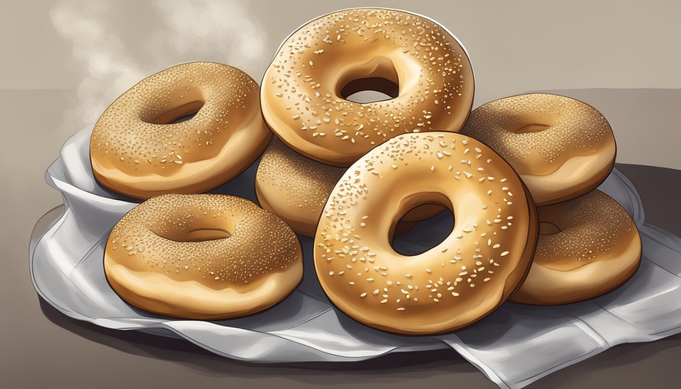 Gluten-free bagels placed on a baking sheet in the oven, golden and steaming, with a hint of crispness on the edges