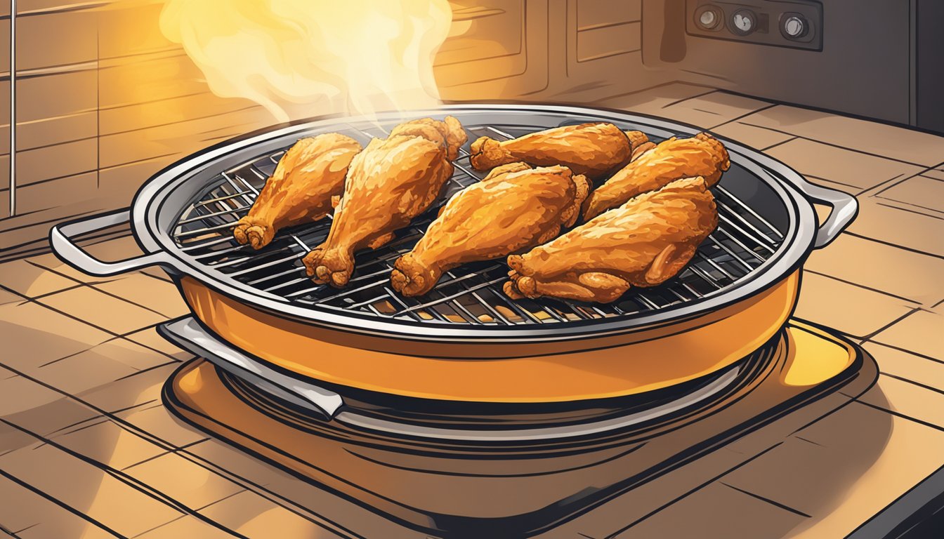 A plate of gluten-free chicken wings being reheated in the oven