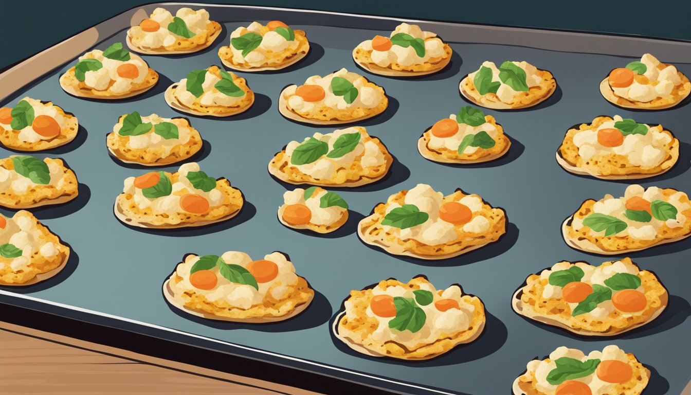 A plate of gluten-free cauliflower pizza bites being reheated in the oven