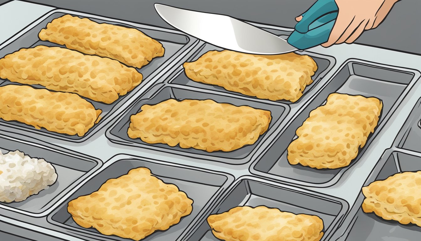 A person placing gluten free cod fillets on a baking sheet