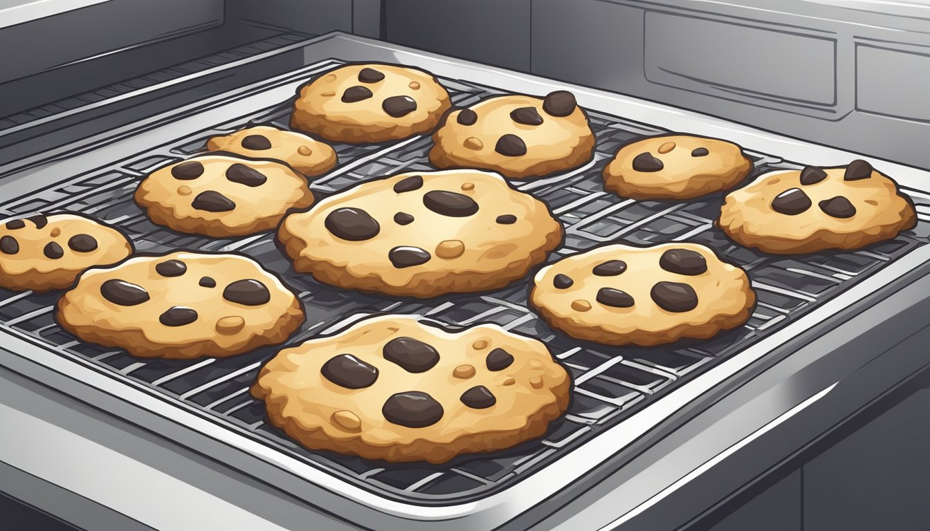 A plate of gluten-free cookies being reheated in the oven, with steam rising from the warm treats